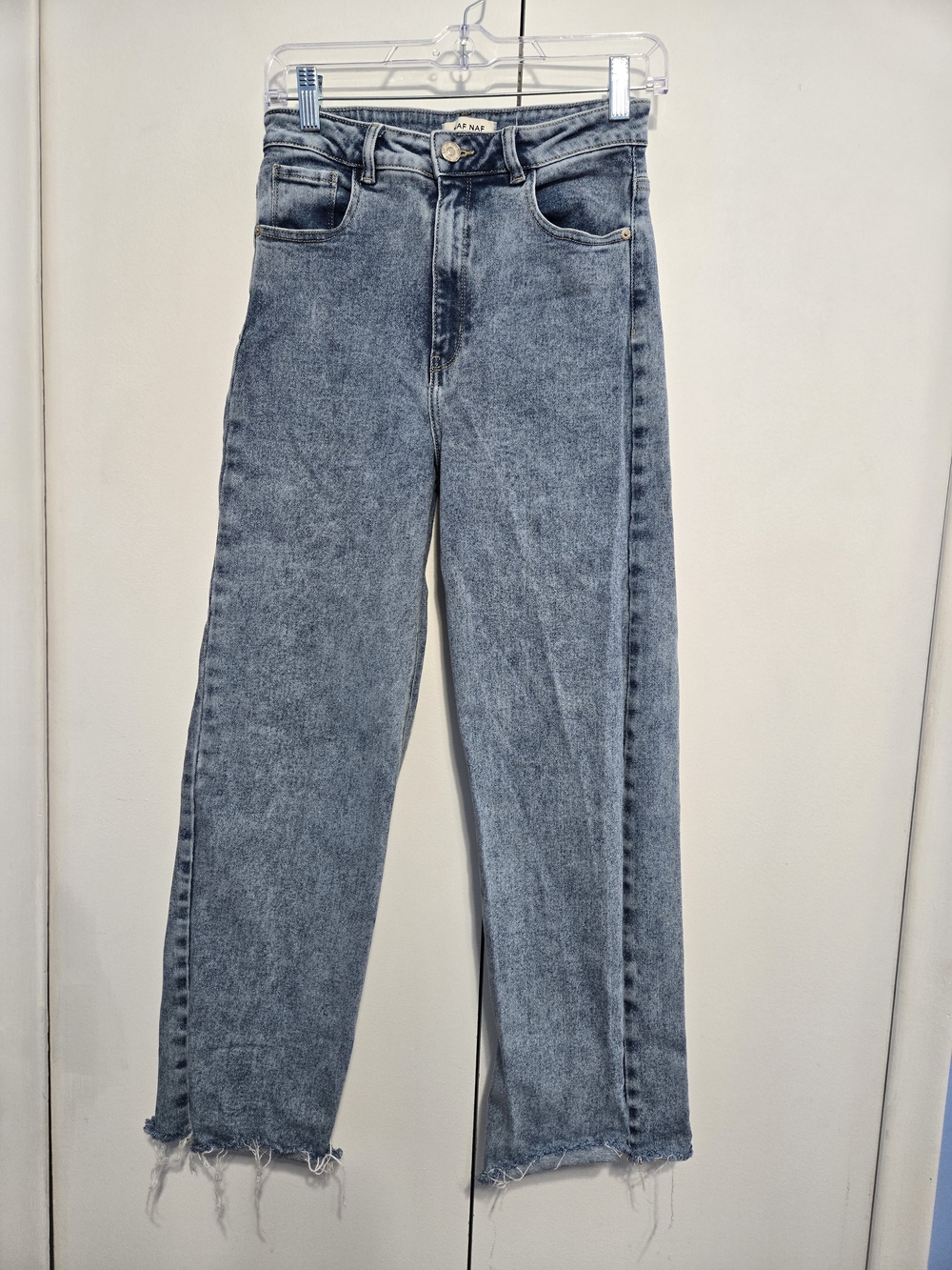 NAF NAF Paris Jeans Size 8 High Rise Straight Leg Acid Wash Raw Hem